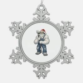 Yeti Schrecklicher Schneemann Bauer Lustiger Urlau Schneeflocken Zinn-Ornament
