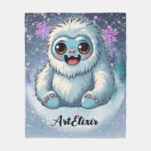 Yeti Sitting Kawaii Snowflakes Print Fleecedecke (Vorderseite)