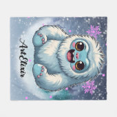 Yeti Sitting Kawaii Snowflakes Print Fleecedecke (Vorderseite (Horizontal))