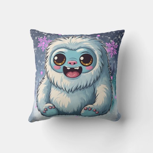 Yeti Sitting Kawaii Snowflakes Print Kissen (Rückseite)