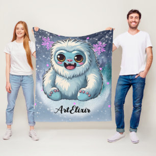 Yeti sitzt Kawaii-Schneeflocken Druck Fleecedecke
