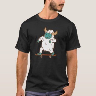 Yeti Skaten Snowman Creature Footprints T-Shirt