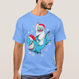 Yeti To Party Shark Weihnachtsmannmütze Weihnachte T-Shirt