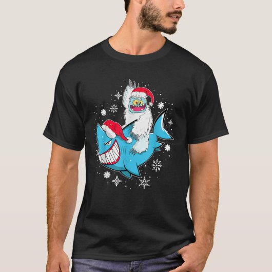 Yeti To Party Shark Weihnachtsmannmütze Weihnachte T-Shirt (Vorderseite)