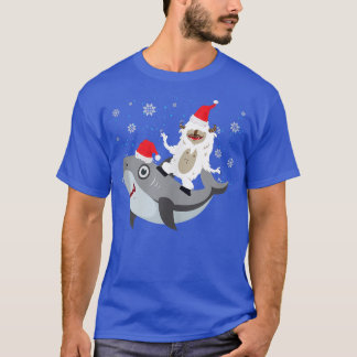 Yeti To Party Shark Weihnachtsmannmütze Weihnachte T-Shirt