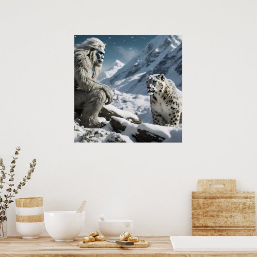 Yeti und das Snow Leopard Poster (Küche)