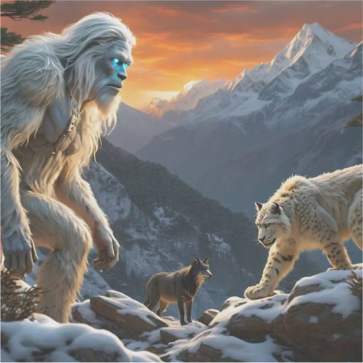Yeti und der Schneeleopard Aufkleber (Vorderseite)