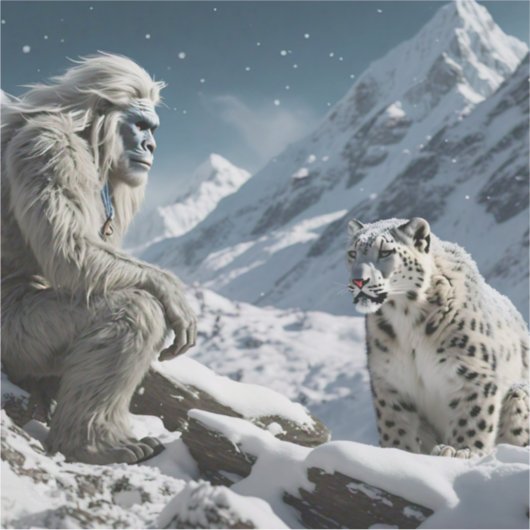 Yeti und der Schneeleopard Aufkleber (Vorderseite)