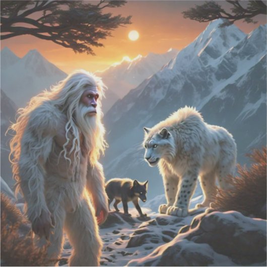 Yeti und der Schneeleopard Aufkleber (Vorderseite)