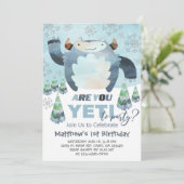 Yeti Winter Jungen Geburtstag einladen, Yeti Einla Einladung (Stehend Vorderseite)