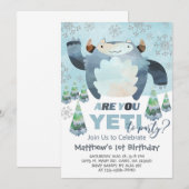 Yeti Winter Jungen Geburtstag einladen, Yeti Einla Einladung (Vorne/Hinten)