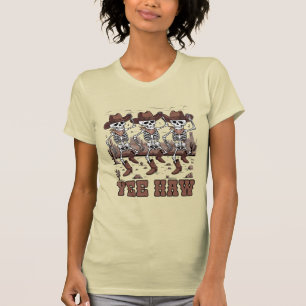 Yew Haw Dancing Skeleton Cowboys Halloween T-Shirt