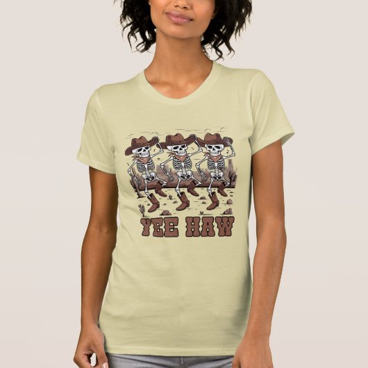 Yew Haw Dancing Skeleton Cowboys Halloween T-Shirt (Vorderseite)