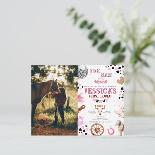 Yew Haw Disco Cowgirl Foto Rodeo Birthday Postkarte (Stehend Vorderseite)