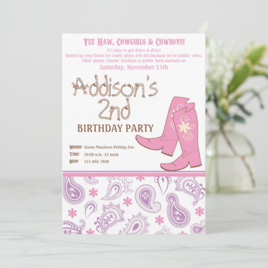 Yew Haw Geburtstagspartei Einladung (Stehend Vorderseite)