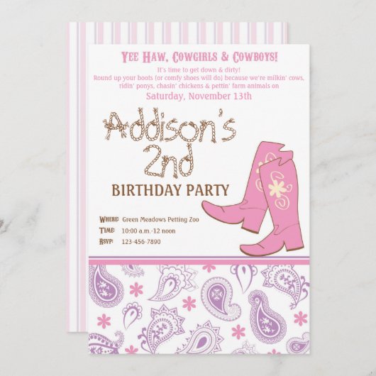 Yew Haw Geburtstagspartei Einladung (Vorne/Hinten)