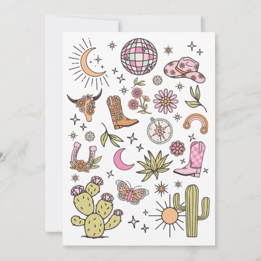 Yew Haw Girl Rodeo Retro Disco Cowgirl Birthday Einladung (Rückseite)