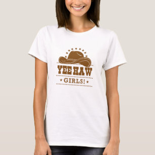 Yew Haw Girls Cowgirl Hat Design T-Shirt