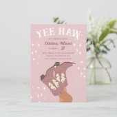 Yew Haw Modern Blush Pink Western Cowboy Birthday Einladung (Stehend Vorderseite)