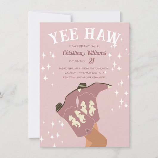 Yew Haw Modern Blush Pink Western Cowboy Birthday Einladung (Vorderseite)