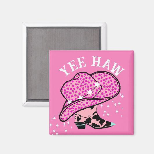 Yew Haw Pink Cowgirl Rodeo Hat Boot Magnet (Vorderseite/Rückseite)