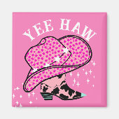 Yew Haw Pink Cowgirl Rodeo Hat Boot Magnet (Vorne)