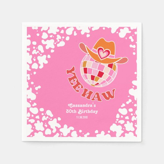 Yew Haw Pink Disco Cowgirl Rodeo Birthday Serviette (Vorderseite)