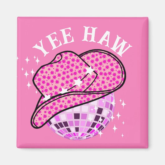 Yew Haw Pink Lila Cowgirl Disco Rodeo Magnet (Vorne)
