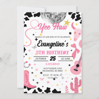 Yew Haw Pink Space Cowgirl Disco Rodeo Geburtstag Einladung