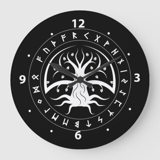 Yggdrasil Circle Runes Wall Clocks Große Wanduhr (Vorderseite)