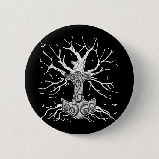 Yggdrasil, der Baum der neun Welten, und Mjolnir Button (Vorderseite)