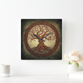 Yggdrasil, der Weltbaum Quadratische Wanduhr (Zuhause)