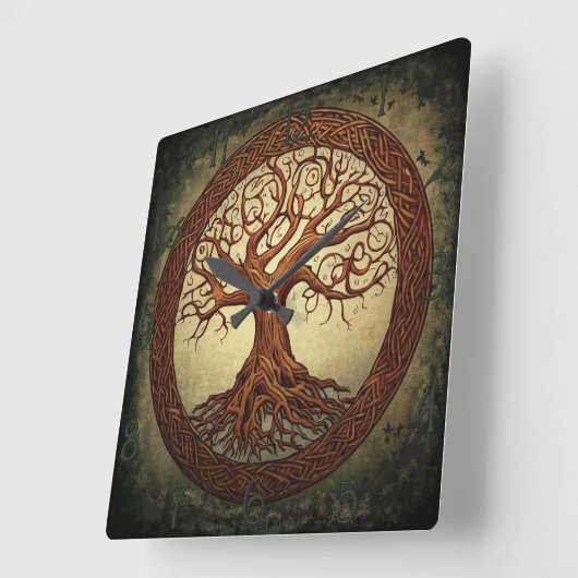 Yggdrasil, der Weltbaum Quadratische Wanduhr (Winkel)