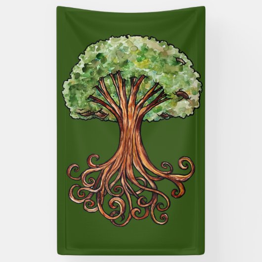 Yggdrasil Tree Norse Mythology Watercolor Banner (Vertikal)