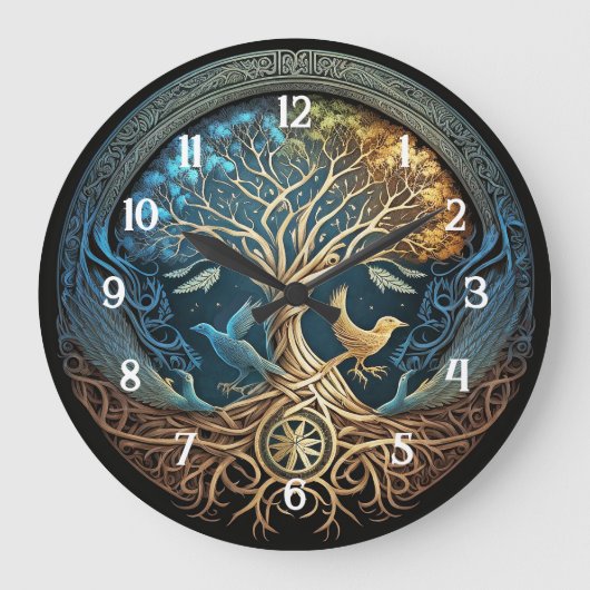 Yggdrasil Tree of Life Große Wanduhr (Vorderseite)