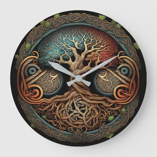Yggdrasil Wandern im Grünen Große Wanduhr (Vorderseite)