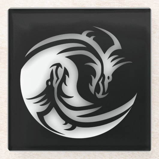Yin and Yang Asian Dragons Glasuntersetzer (Vorderseite)