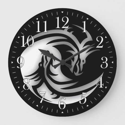 Yin and Yang Asian Dragons Große Wanduhr (Vorderseite)