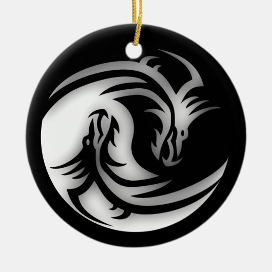 Yin and Yang Asian Dragons Keramikornament (Vorne)