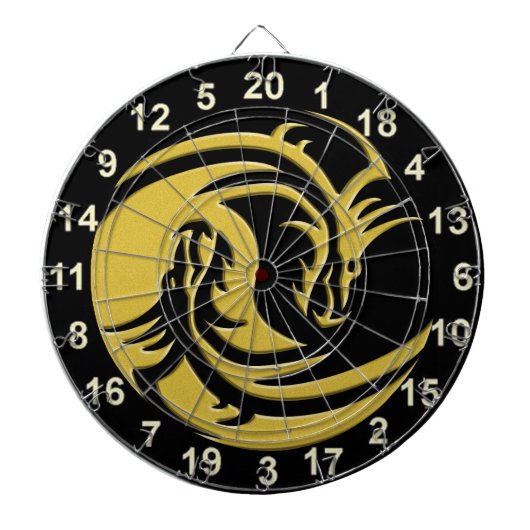 Yin and Yang Black and Gold Dragon Dart Board Dartscheibe (vorne)