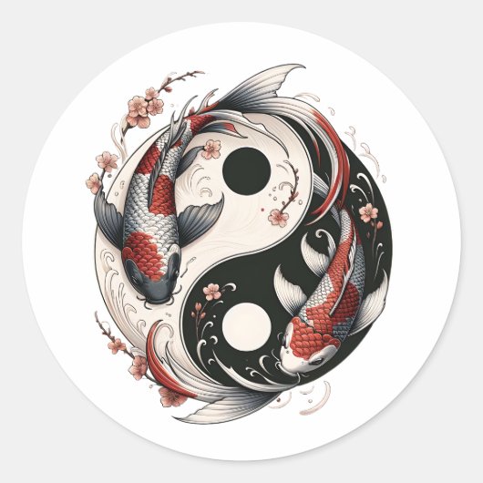 Yin and Yang Japanischer Koi Fisch Runder Aufkleber (Vorderseite)
