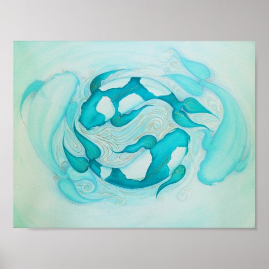Yin and Yang Koi Carp Aqua Blue Art Print Poster (Vorne)