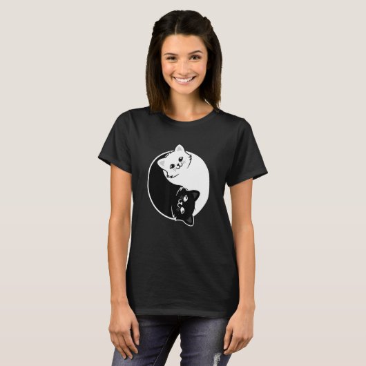 Yin and Yang Pet Cat Schwarz-weiß Katzen Tiere Lie T-Shirt (Vorne ganz)