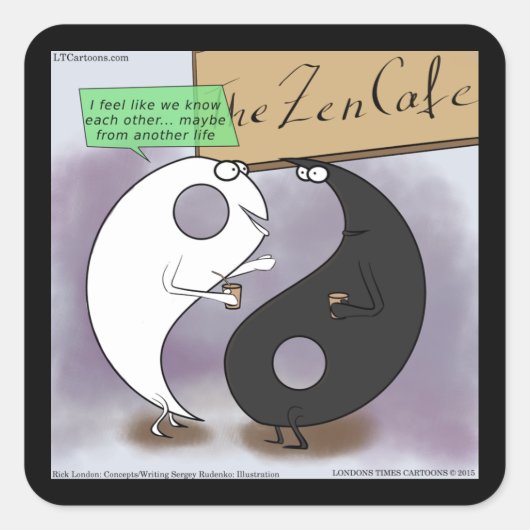 Yin Meets Yang Zen Funny Quadratischer Aufkleber (Vorderseite)