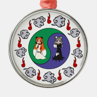 Yin u. Yang die niedliches Kitsune Schwestern Silbernes Ornament