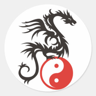 Yin u. Yang-Drache Runder Aufkleber