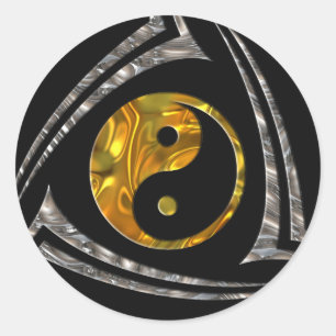 Yin u. Yang/Stammes- - Schwarzes des Goldsilbers Runder Aufkleber