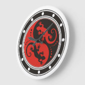 YIN u. YANGGeckosschwarzrot + Ihre Hintergrundidee Große Wanduhr (Winkel)