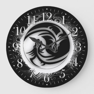 Yin und Yang-Asiats-Drachen Große Wanduhr