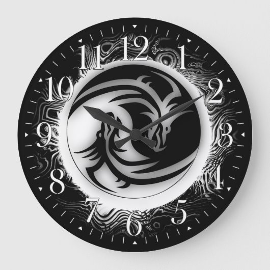 Yin und Yang-Asiats-Drachen Große Wanduhr (Vorderseite)